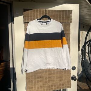 Denim & Flower White, Black, and Orange Crew Neck Sweatshirt